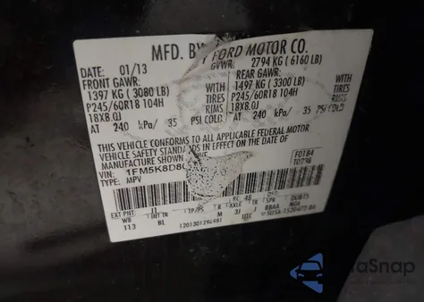 2013 Ford Explorer Xlt из США, поврежденный, VIN 1FM5K8D80DGC14381